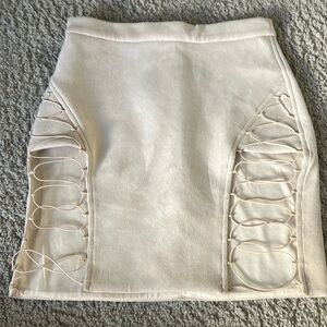 Meshki Cream Mini Skirt with Lace-Up Sides
